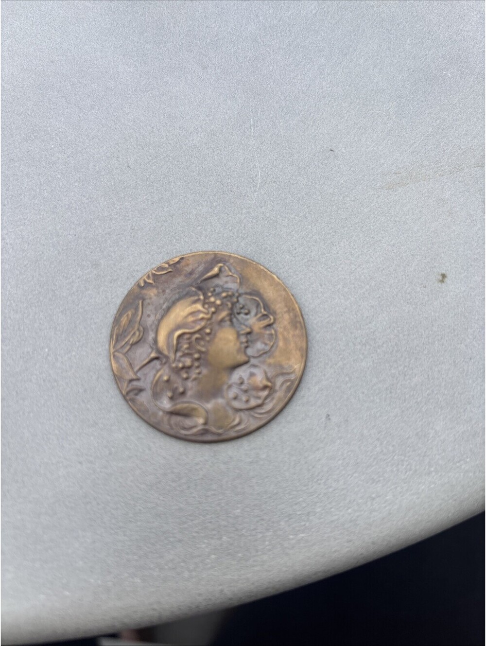 Art Nouveau Brass Lady Pendant Medallion